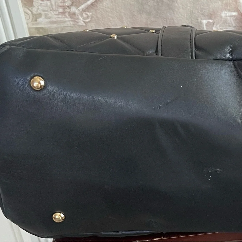 Badgley Mischka Black Quilted Tote with Gold Stud Detailing - Picture 8 of 13